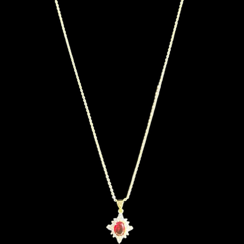18k Gold Plated and Red Pendant Necklace
